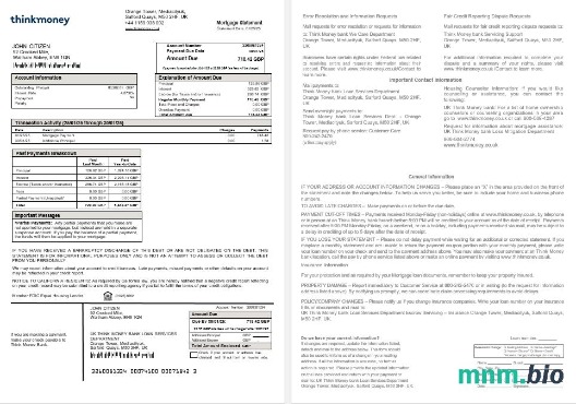 Zjednoczone Królestwo Think Money Bank wyciąg z kredytu hipotecznego w formatach Word i PDF